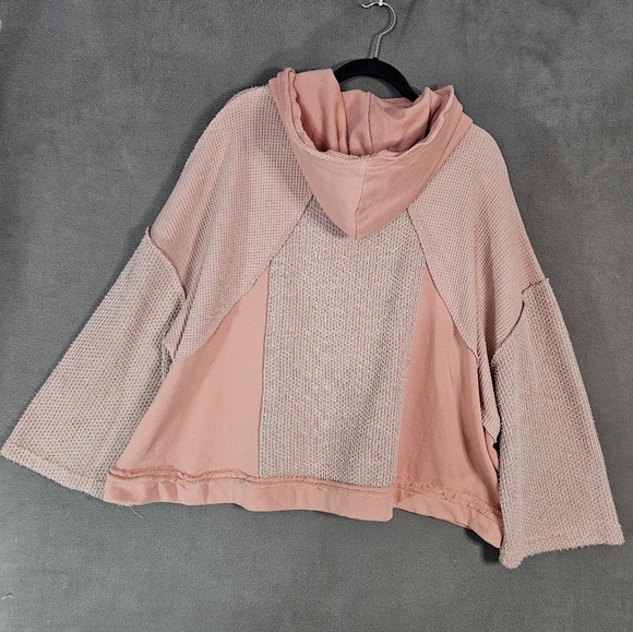 Pol Womens Medium Sweatshirt Boho Cowl Hoodie Pink Waffle Knit Ovetsized Bling - Picture 12 of 12